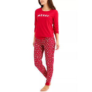 Family Pajamas Women Matching Merry Pajama Set Red Size L
